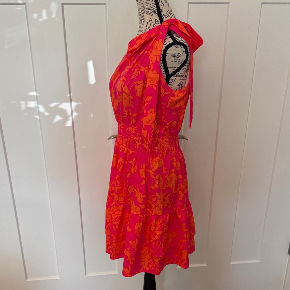 Bright One-Shoulder Floral Dress in Hot Pink & Orange - Picture 2 of 3